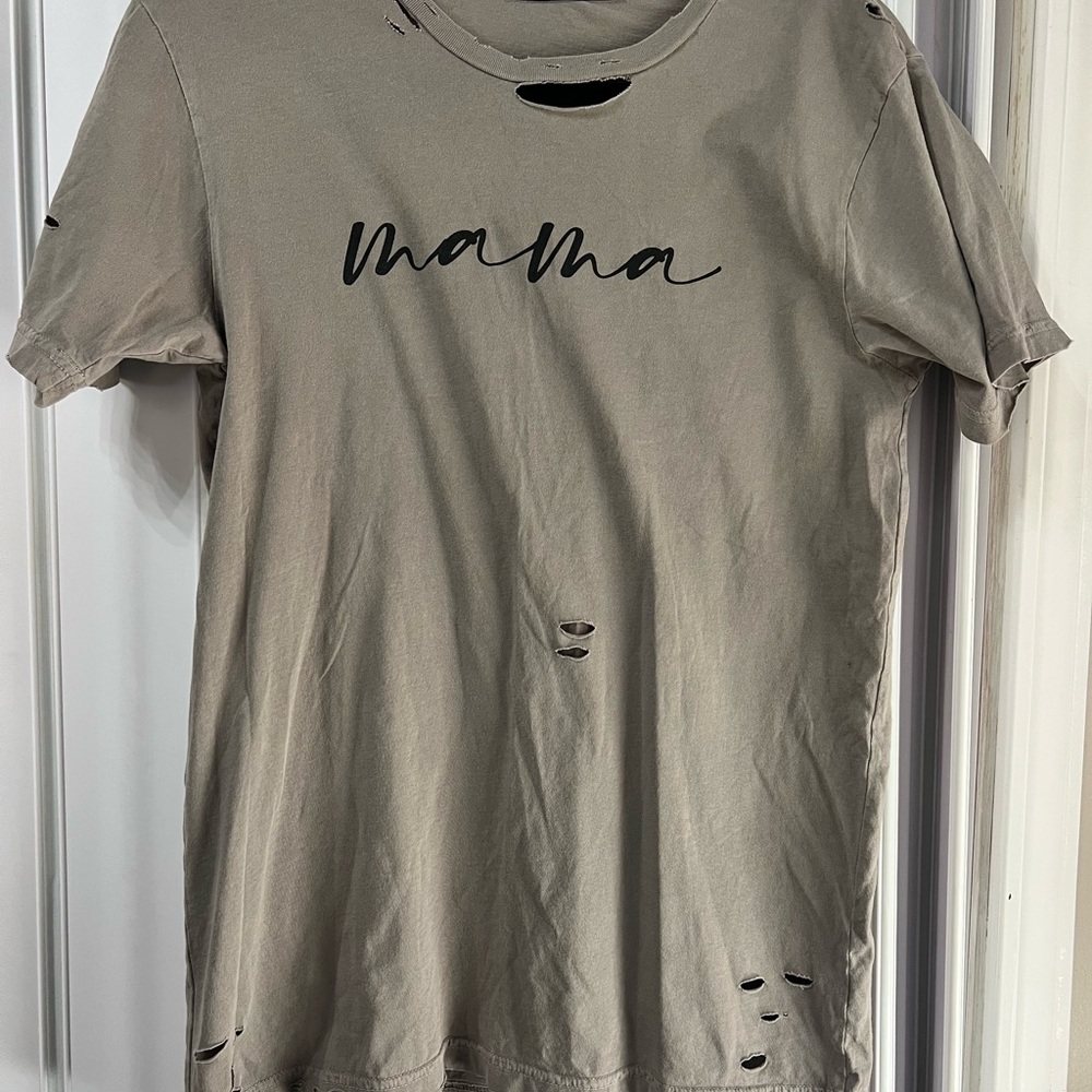 Women's Distressed Beige 'Mama' Tee